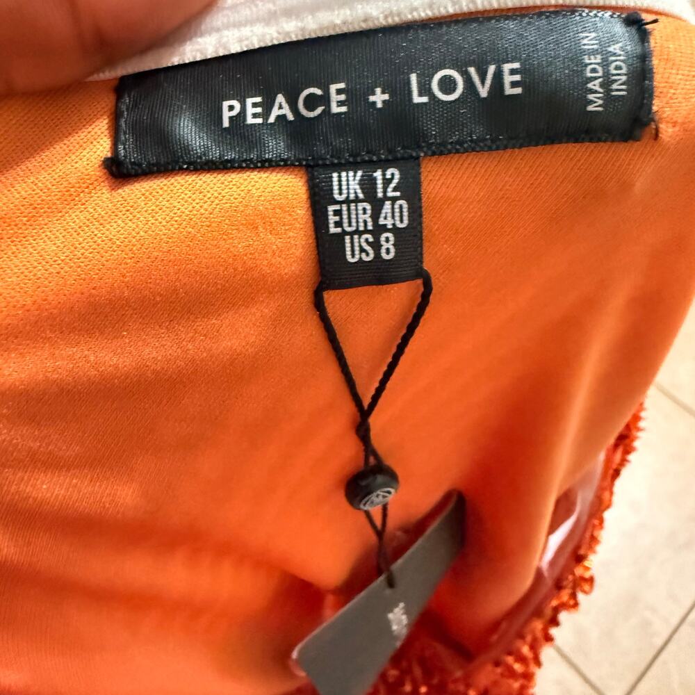 Peace + Love NWT Sequins Embellished Cut Out Draped Mini Dress in Orange Size 8 - Picture 8 of 11